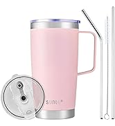SUNTQ 20oz Tumbler with Handle - Reusable Travel Coffee Cup with Straw & Lid - Double Wall Vacuum...