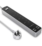 3M Extension Lead with USB Ports, 3 Way Outlets Power Strip with 2 USB Slots UK Power Socket with...