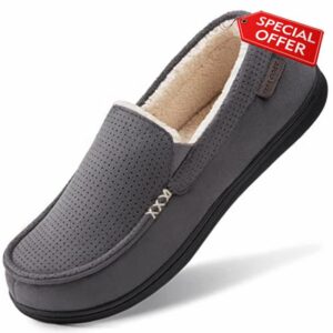 VeraCosy Men's Comfy Suede Memory Foam Moccasin Slippers Warm Sherpa Lining House Shoes with Anti-Skid Rubber Sole