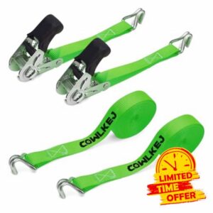 Heavy Duty Ratchet Straps with Double Hooks 2 X 800KG Break Strength - 6M x 25mm Adjustable Tensioning Belts Secure Motorcycles/Car Roof Rack/Surfboard Kayak/Vans/Bike/Cargo- Green(2 PCS)