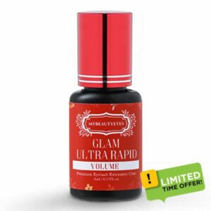 EXTRA FAST AND STRONG Glam Ultra Rapid Volume Glue for Eyelash Extension/Semi Permanent Extension Eyelash Bonding Supplies/Drying Time 1-2 Sec/Retention -8 Weeks/Latex Free / 5 ml