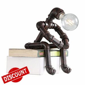 Kaj Hejmo Water Pipe Table Lamp Robot Style- Retro Industrial Steampunk Rustic Table Light- Vintage Farmhouse Desk Lamp for Bedroom