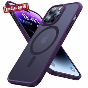 TORRAS Magnetic Designed for iPhone 14 Pro Max Case [12FT Military Grade Drop Tested] [20W Super Magnetic] Shockproof Translucent Hard Back Slim Fit Thin Matte Case iPhone 14 Pro Max Cover Purple