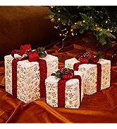 Gresonic Lighted Gift Boxed Christmas Decorations, Set of 3 Piece Present Ornament Boxes with Pre...