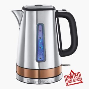 Russell Hobbs Luna Fast Boil Electric Kettle Cordless Stainless Steel 1.7 Litre Jug Kettle with Copper Accents