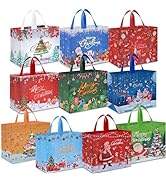 AhfuLife Extra Large Christmas Gift Bags, 6/12/18pcs Xmas Gift Tote Bags with Handles, Reusable M...