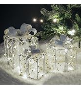 Gresonic Set of 3 Lighted Gift Boxes Christmas Decorations, Clear Acrylic Pre-lit Present Boxes, ...