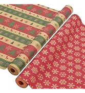 AhfuLife Christmas Wrapping Paper, 2 x 15m Cute Christmas Character Gift Wrapping Paper Roll, Rec...