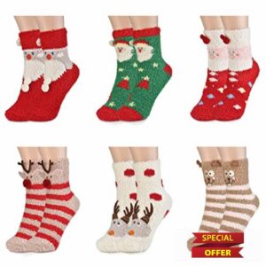 colornival Fluffy Socks Christmas Socks Cosy Slipper Socks Thermal Bed Socks Cute Warm Comfy Winter Sleep Socks Multipack Fuzzy Fleece Socks for Women Ladies Girls Boys