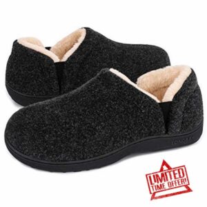 LongBay Men's Comfort Memory Foam Slippers Faux Fur Lined Winter House Shoes with Adjustable Elastic Gores