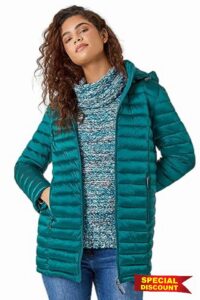 Roman Originals Women Padded Longline Coat with Hood - Ladies Zip Through Autumn Winter Long Length Lightweight Quilted Warm Cosy Everyday Zip Up Casual Jackets Coats