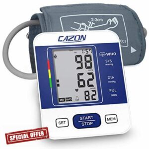 CAZON Blood Pressure Monitors CE Approved UK Upper Arm Blood Pressure Machines for Home Use Heart Rate Monitor BP Cuff Kit Hypertension Detector  with Cuff 22-32cm LCD Display (Blue)