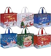 AhfuLife Extra Large Christmas Gift Bags, 6/12/18pcs Reusable Christmas Tote Bags with Handles, M...