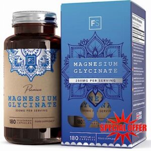 FS Magnesium Glycinate | 180 Magnesium Glycinate Supplements - 1250mg Magnesium Bisglycinate per Serving | Magnesium Glycinate High Strength Capsules | Non-GMO & Allergen Free | Made in The UK