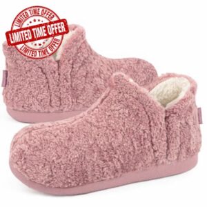 FamilyFairy Women's Memory Foam Bootie Slippers Warm Shearling Boots Slippers Soft Plush Fleece Comfy House Slippers Outdoor Indoor Rubber Sole