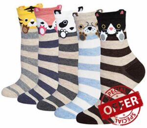 Chalier Cozy 5 Pairs Women Socks Funny Cute Animal Ladies Socks Cat Dog Socks Gifts for Women