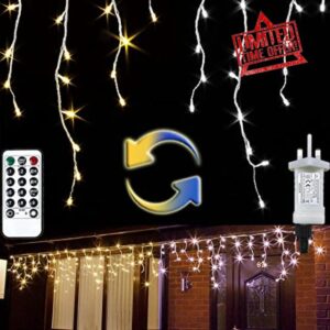 Icicle Lights 320LED 11m/36.1ft Outdoor Warm White to Cold White Fairy Xmas Lights Garden Party Decorations 9 Modes Remote Timer Plug in Indoor Waterproof Christmas (320LED