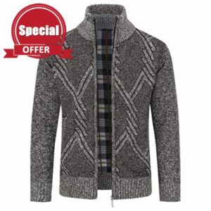Mens Knitted Cardigan Thick Sweater Full Zip Stand Collar Warm Jumper Fleece Lined Winter Coa