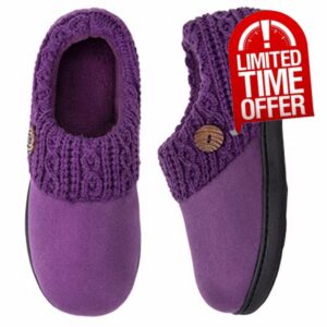 EverFoams Women's Comfy Suede Memory Foam Slippers Classic Woollen Yarn Knit Collar House Shoes with Retro Button Deco