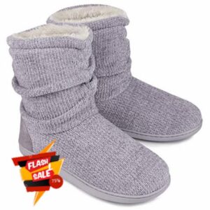 LongBay Ladies' Chenille Knit Warm Boots Slippers Soft Plush Fleece Booties Slipper Memory Foam Women Bootee Slippers House Shoes