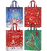 AhfuLife Large Christmas Gift Bags, 8/16/24pcs Xmas Gift Bags Reusable Christmas Tote Bags with H...