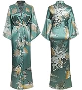 DiaryLook Ladies Kimono Dressing Gowns for Women Long Kimono Robes Satin Long Bridesmaid Robes Fl...