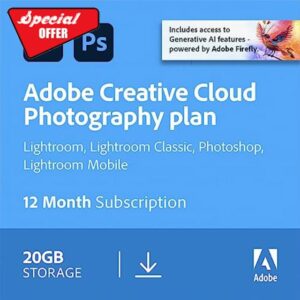 Adobe Creative Cloud Photography plan 20GB: Photoshop + Lightroom | 1 Year | PC/Mac | Download