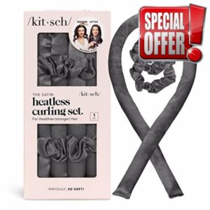 Kitsch Satin Heatless Curling Set - Heatless Curlers Headband for Short Hair & Long Hair | Overnight Heatless Hair Curlers | No Heat Hair Curlers for Heatless Curls | Hair Wrap Curler (Charcoal)