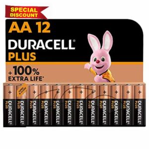 Duracell Plus AA Batteries (12 Pack) - Alkaline 1.5V - Up To 100% Extra Life - Reliability For Everyday Devices - 0% Plastic Packaging - 10 Year Storage - LR6 MN15
