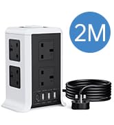 Tower Extension Lead with USB Solts,[13A 3250W] 8 Outlets and 4 USB Charging Ports Surge Protecte...
