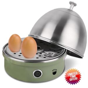 RPXLIFE Premium Egg Boiler Cooker Steamer - Perfect for Soft Medium & Poached Hard Boiled Eggs Omelette Maker - Free Measuring Water Cup - Stainless Steel 3-in-1 7 Egg Capacity - Auto Cut-Off Feature