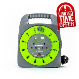STATUS 2 Socket Cable Reel | 18m Green Extension Lead | 13A with Thermal Cut Out | Heavy Duty Outdoor Extension Lead | S18M2G13ACR4