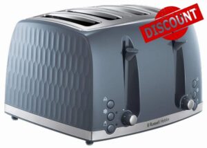 Russell Hobbs 26073 4 Slice Toaster - Contemporary Honeycomb Design with Extra Wide Slots and High Lift Feature