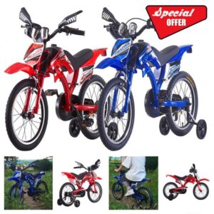 BSTSEL 12"/16" Kids Bike Boys Motocross Bike Kids Dazzling Motorcycle Bike Simulated Motorbike Sound Boys Bicycle Gift With Removable Stabilisers Wheels For Ages 2-8 Years Old