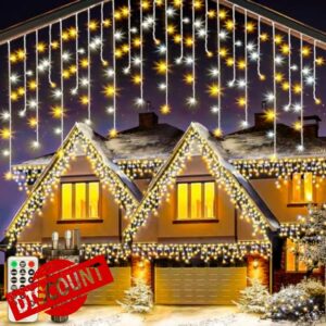 Outdoor Icicle Christmas Lights 10M String Garden Lights 8 Modes with Remote & Timer Waterproof Mains Powered Outdoor Cluster Lights for Bedroom Holiday Outside Xmas Tree Decoratio