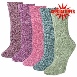 Justay 5 Pairs Merino Wool Socks Womens Thicken Thermal Knitting Crew Ladies Sock for Hiking Backpacking Climbing Winter(green