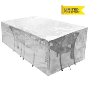 RICHIE Garden Furniture Covers Waterproof 240x140x90cm Outdoor Table Covers Waterproof for Garden Furniture Garden Covers Breathable Polyethylene for Table and Chair Transpare