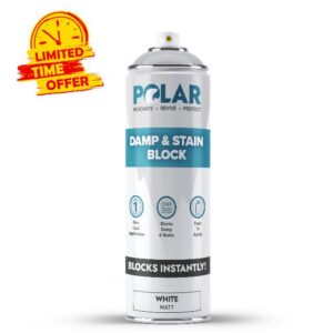Polar Damp & Stain Block Spray - Matt White - 500ml - Anti Mould Paint - Stops & Removes Mould & Stains - Stain Blocker Paint For Interior Walls & Ceilings - Wood