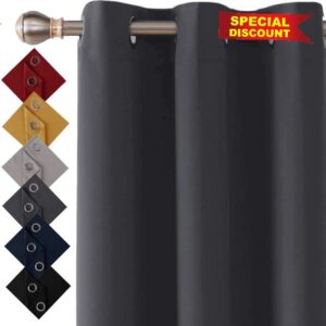 Thermal Insulated Blackout Ring Top Eyelet Curtains for Bedroom Windows 90 x 108 Inches Charcoal Grey 2 Panels (90”(228cm) wide x 108”(274cm) long
