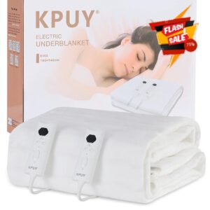 KPUY Premium Dual Control Electric Heated Blankets King Size - Heated Underblankets Bed Warmer with 10 Heat Settings - LED Display - Fast Heat Up - Overheat Protection - Machine Washable - 160x140cm