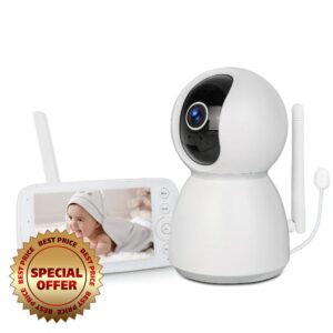 Hakaug Baby Monitor with 5-inch 720P HD Display and 1080P Pan-Tilt-Zoom Camera FHSS Transmission No WiFi No APP Two-way Audio Infrared Night Vision (Ivory)