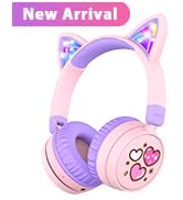 iClever Kids Headphones with Microphone, Cat Ear Led Light Up, HS20 Wired Headphones -Shareport- ...