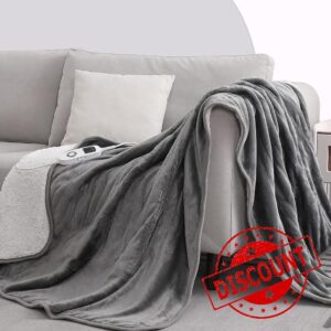 CORIWELL Electric Heated Blanket Throw - 160×120cm Electrical Flannel & Sherpa Blankets - 9 Heat Levels