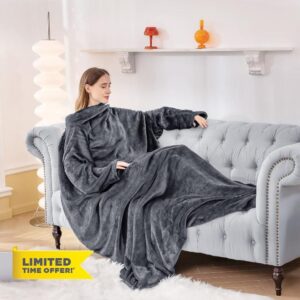 Aisbo Wearable Blanket with Sleeves Women - Warm Fleece Blanket with Arms for Mens