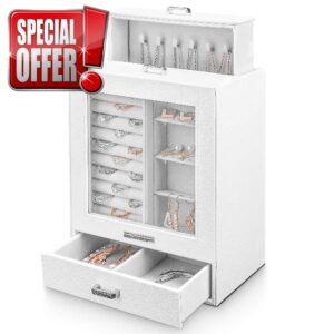 Seelux Jewellery Box with 3 Drawers Jewelry Organiser Display Case with Glass Window