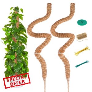 SUNXIZ 2 Pack 120cm 47 inch Long Moss Pole for Monstera Cheese Plant Bendable Coco Coir Stick Plant Supports Handmade for Indoor Potted Climbing Plants with Twist Ties Plant Tape