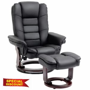 HOMCOM Manual Recliner and Footrest Set PU Leather Leisure Lounge Chair Armchair with Swivel Wood Base