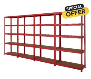 BiGDUG Garage Shelving Units: 2-4 Bay 178cm x 90cm x 40cm - 5 Tier Shelves for Storage – 875kg per bay – Boltless Workshop Shed Racking (Pack of 4)