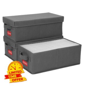 NUSWOR Ultimate DVD Storage Solution - Stackable DVD Case Holder Organizer Box - DVD Rack Holds up to 25 DVDs - 15.75 x 8.46 x 6.3 inches - 3 Pack