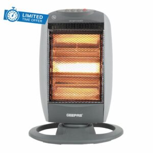 Geepas 1200W Halogen Heater | Instant Heating Portable Heater with 3 Heat Settings 400/800/1200W| Oscillation Function